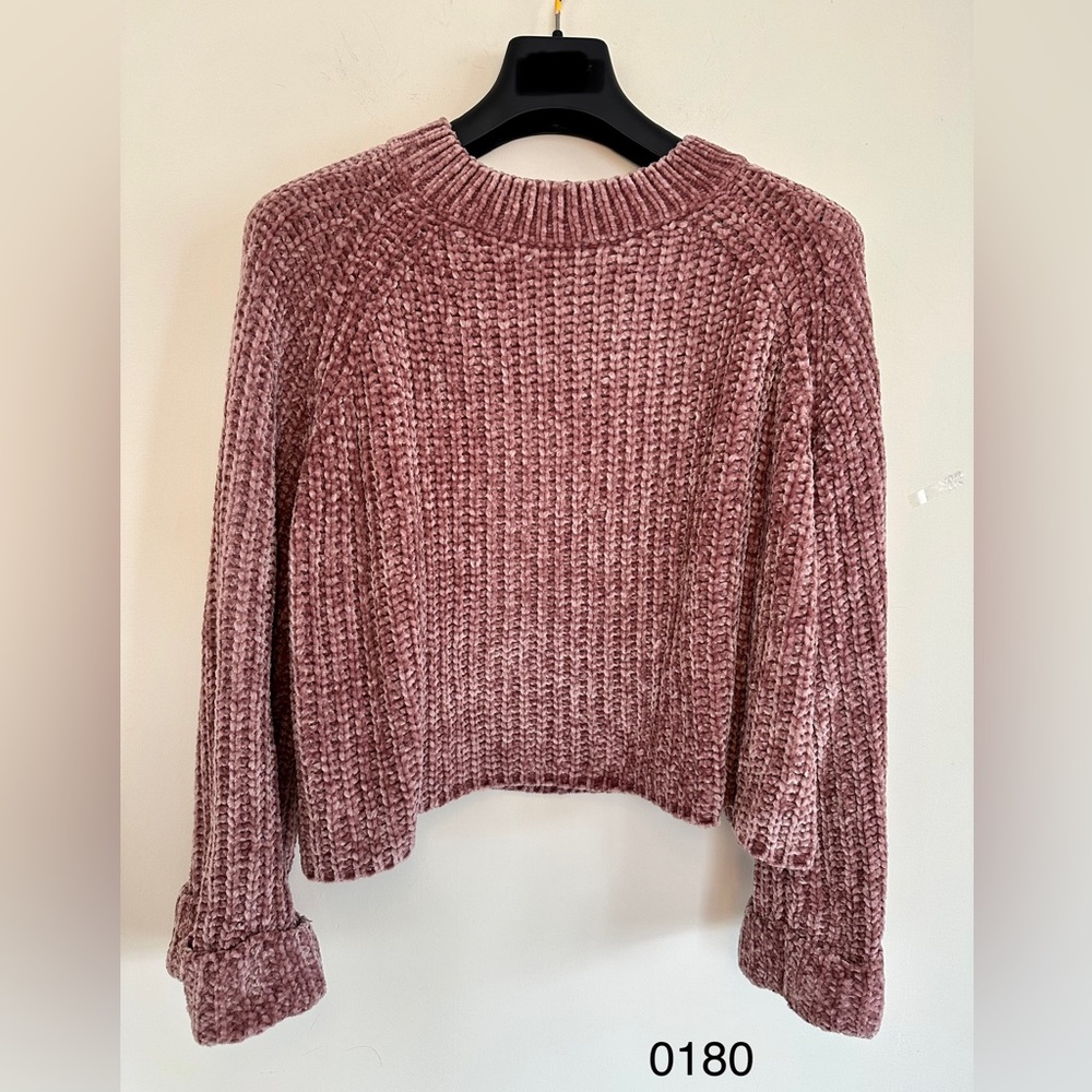 Lulu’s chenille cropped mauve sweater women’s size L (0180)